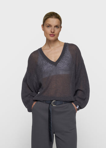 Dünner Strickpullover mit V-Ausschnitt | steel blue