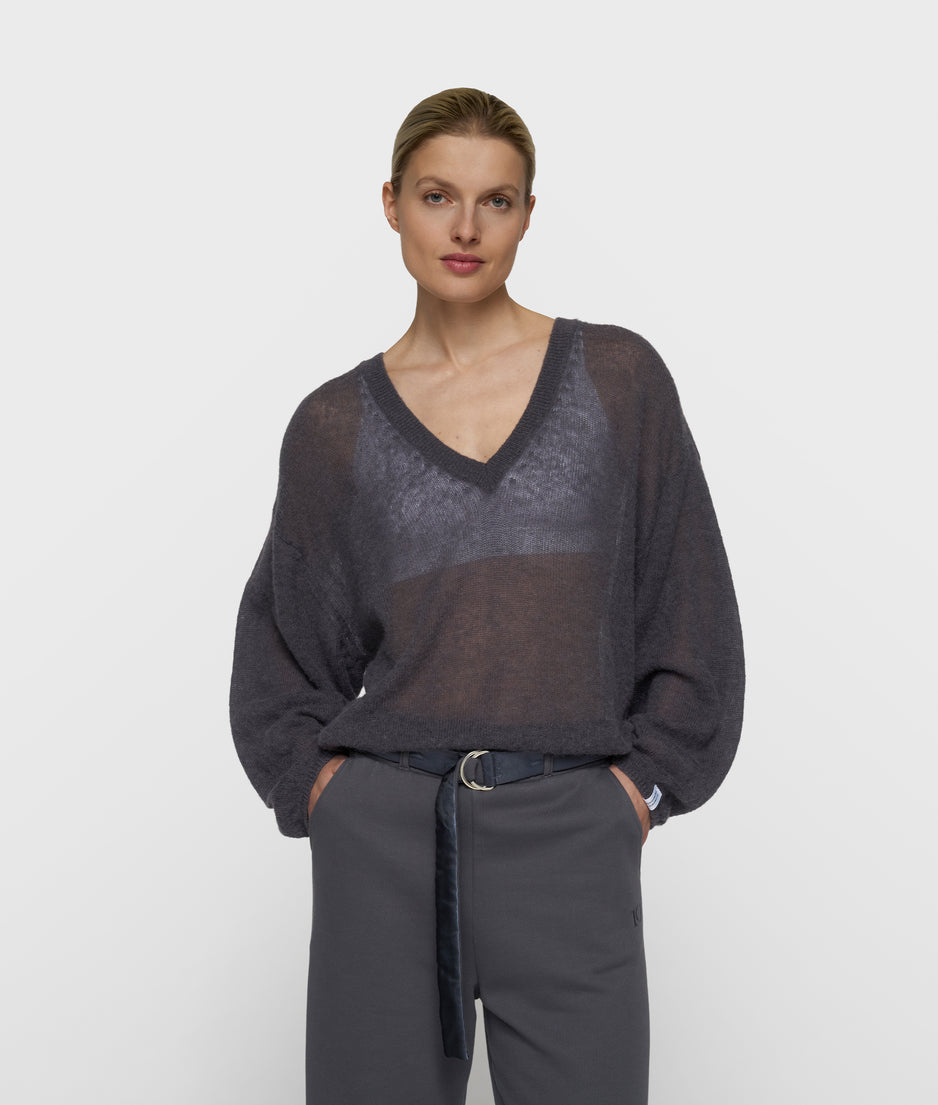 Dünner Strickpullover mit V-Ausschnitt | steel blue