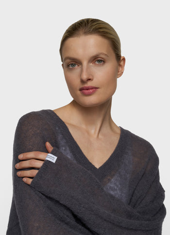 Dünner Strickpullover mit V-Ausschnitt | steel blue