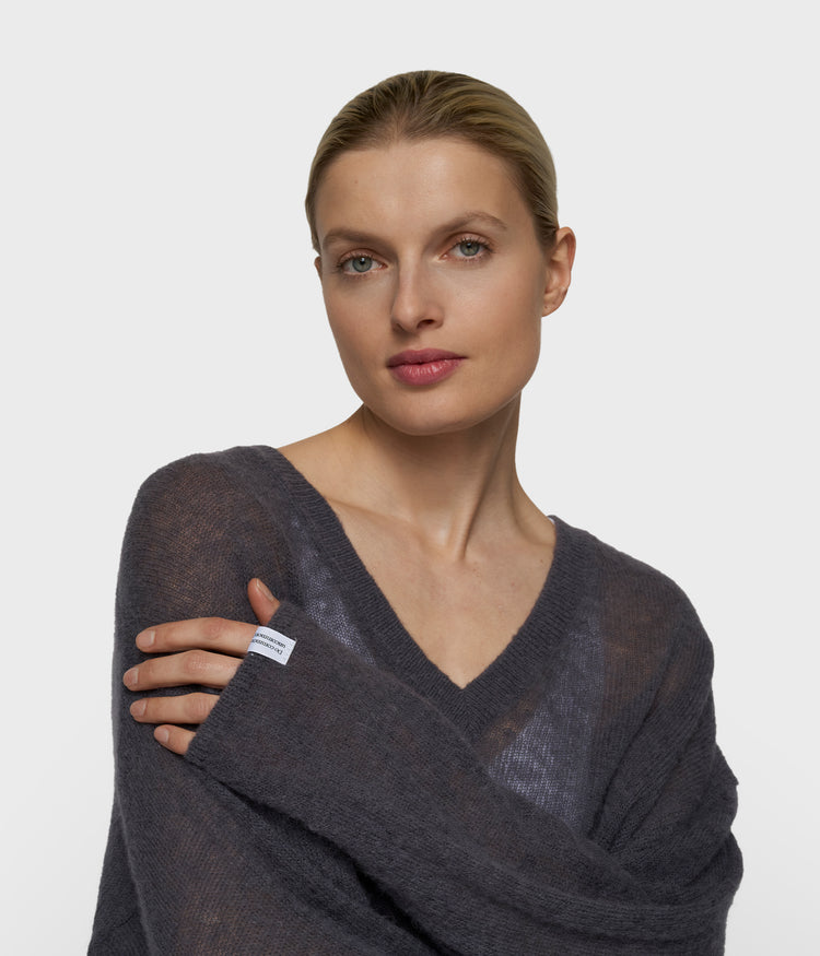 Dünner Strickpullover mit V-Ausschnitt | steel blue