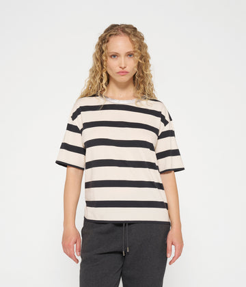 short sleeve tee stripe | light natural/grey raven