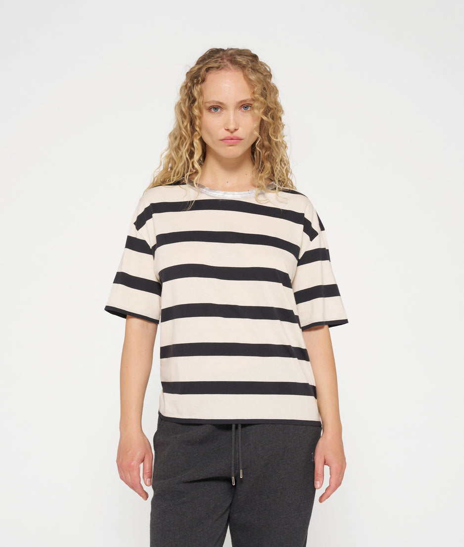 short sleeve tee stripe | light natural/grey raven