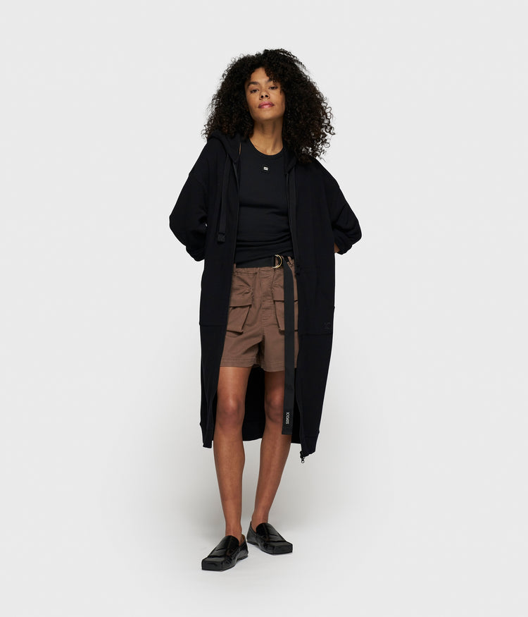 long zip hoodie fleece | black