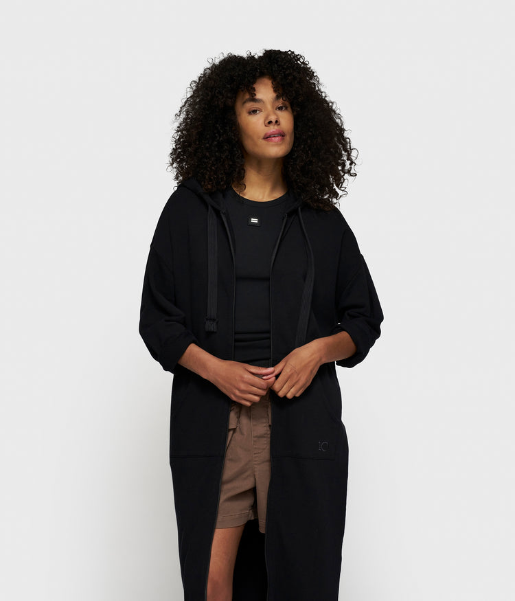 long zip hoodie fleece | black