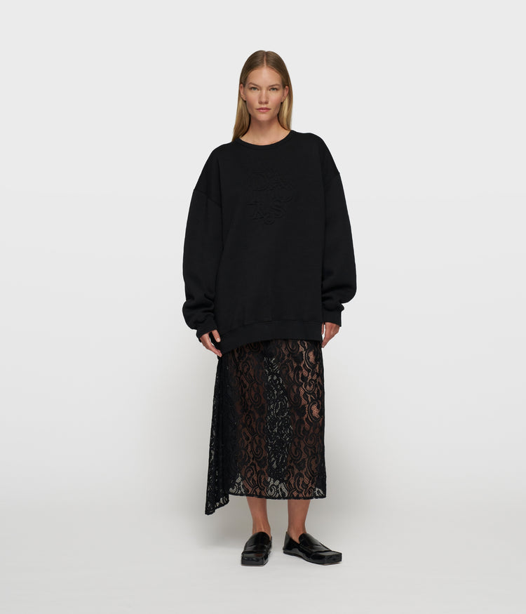 lace midi skirt | black