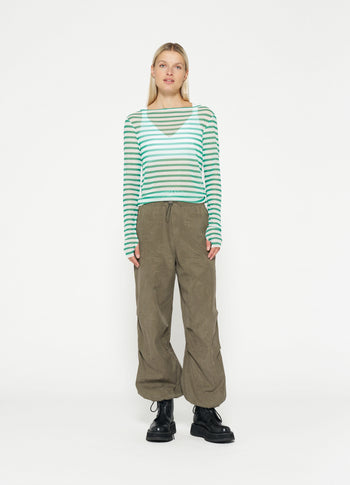 mesh tee stripe | ecru/apple green