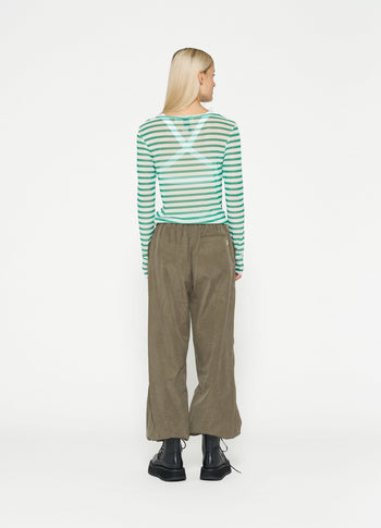 mesh tee stripe | ecru/apple green