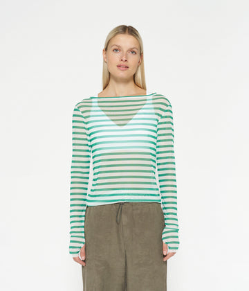 mesh tee stripe | ecru/apple green