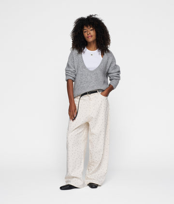 deep neck knit sweater | light grey melee