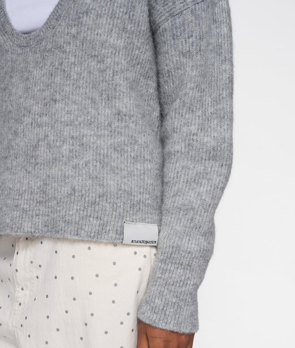 deep neck knit sweater | light grey melee