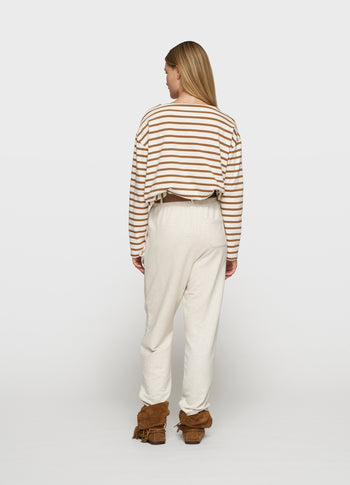 boat neck top stripes | ecru/suede