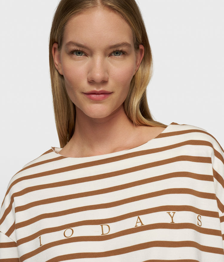 boat neck top stripes | ecru/suede