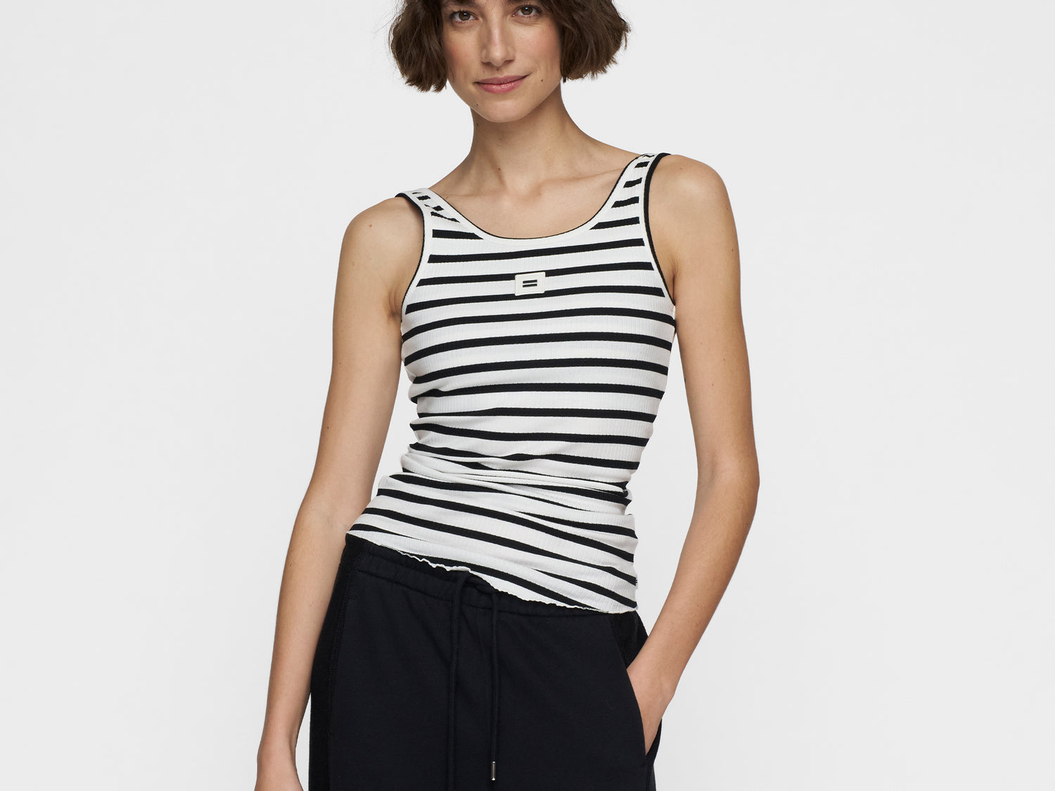 ballet top back scoop stripes | ecru/black
