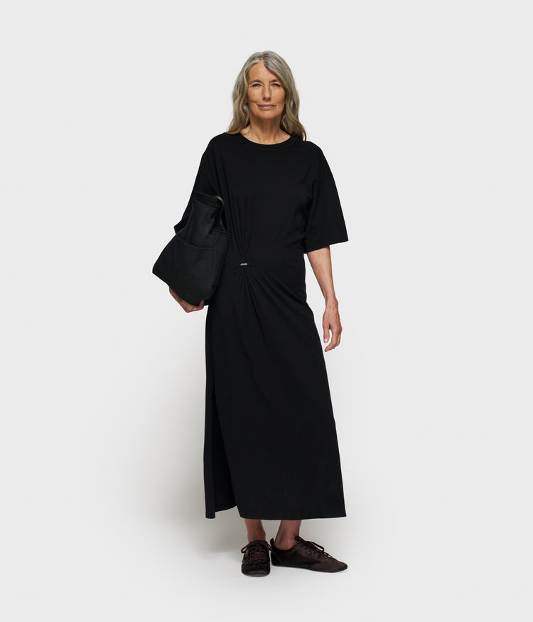 tee dress gathering | black