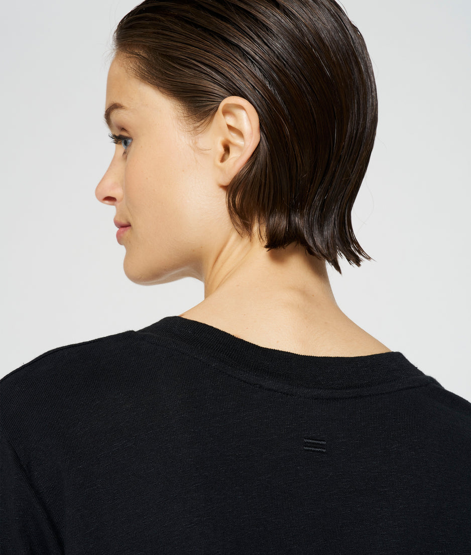 v-neck tee linen | black