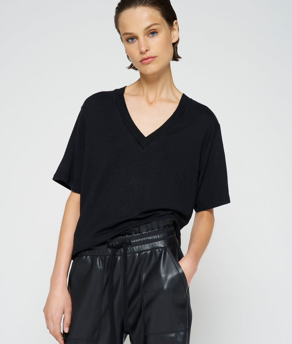 v-neck tee linen | black