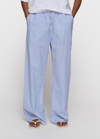 cotton pants stripes | white/steel blue