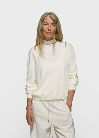 deep neck knit sweater | ecru