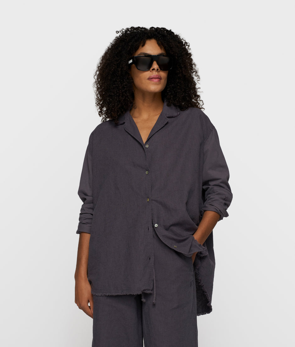 cotton linen blouse | steel blue