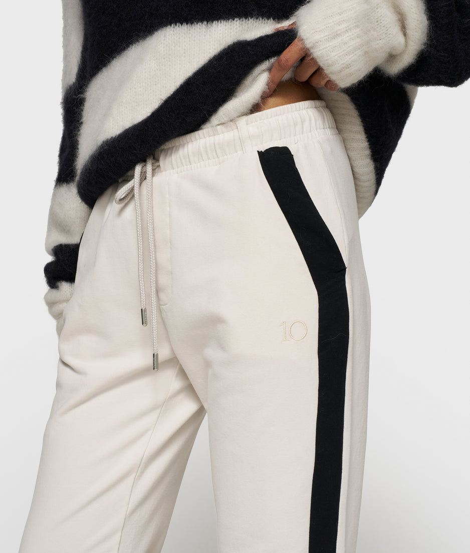 cropped hairy knit sweater stripes | ecru/black