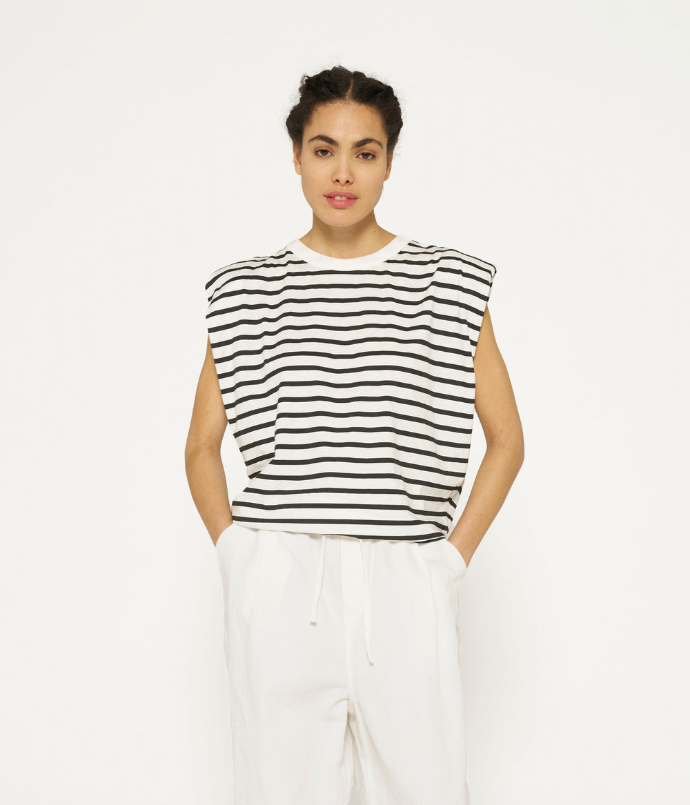 padded proud tee stripes | ecru/black