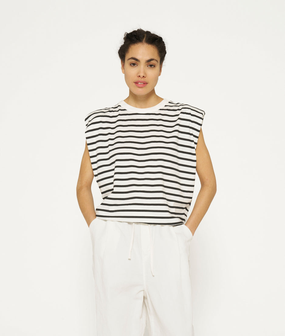 padded proud tee stripes | ecru/black