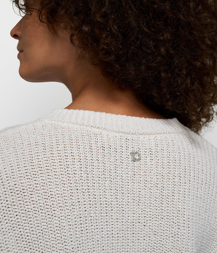 v-neck rib knit sweater | ecru