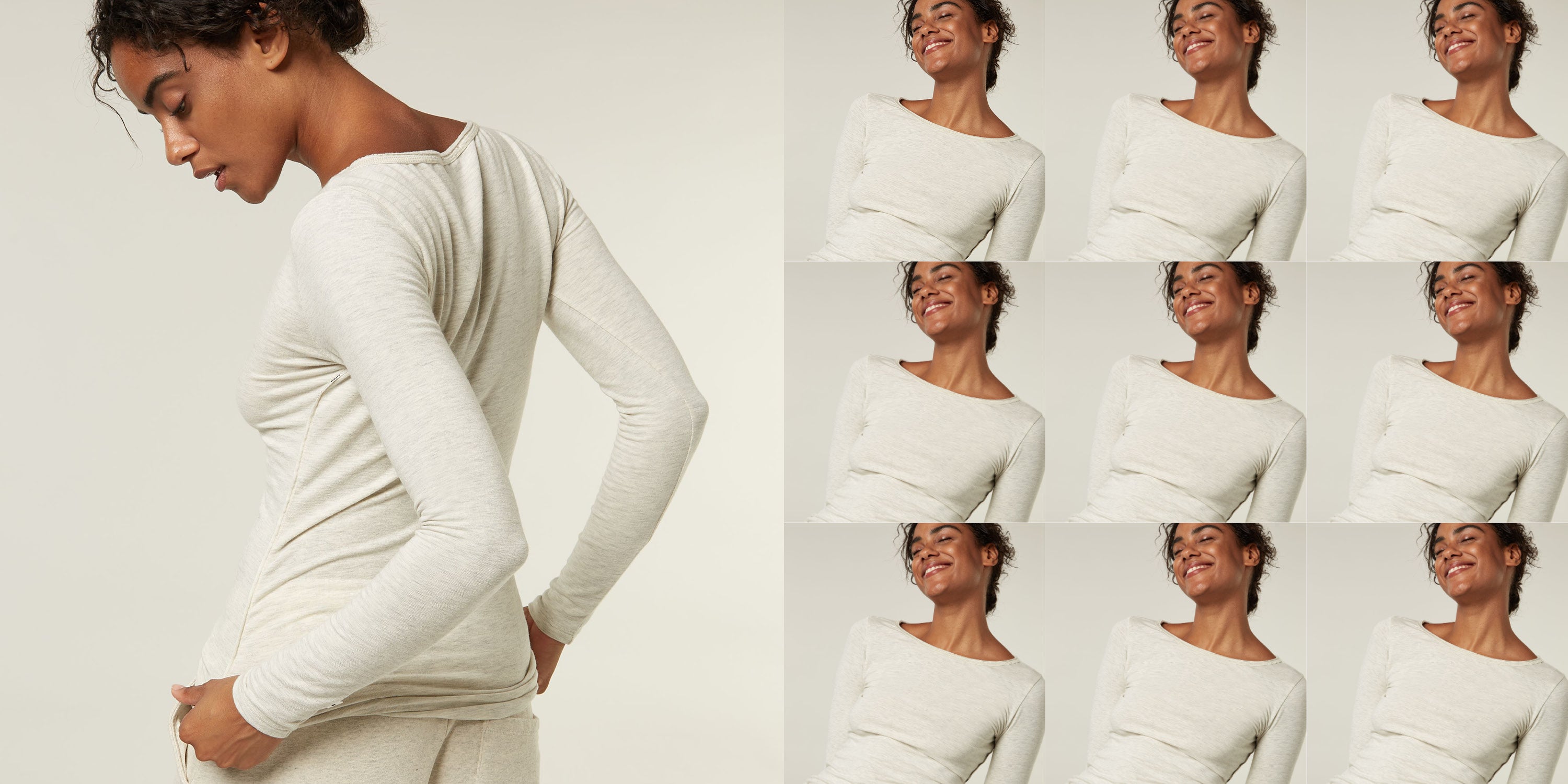 Care tips - Woman wearing the soft white melee longsleeve from our 10DAYS365 collection