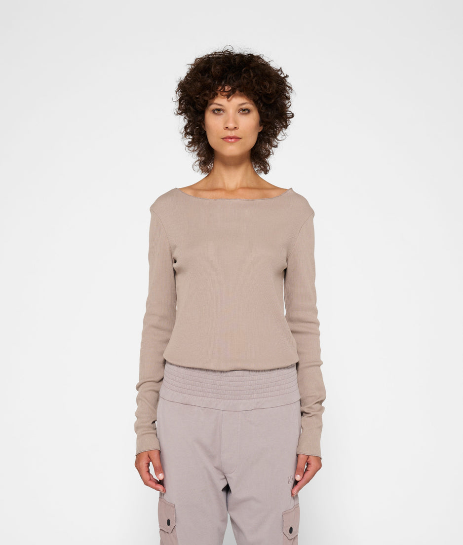 soft rib boatneck tee | warm taupe