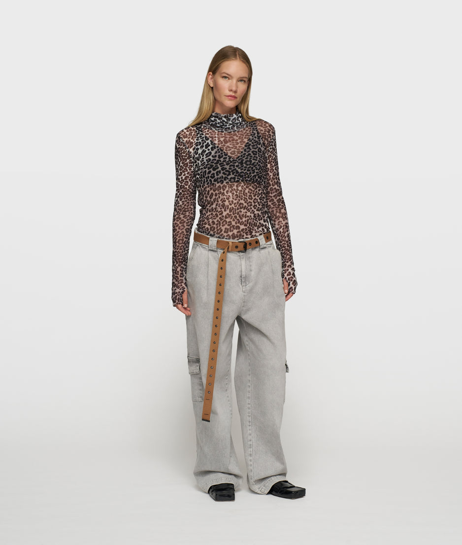 mesh long sleeve leopard | ecru