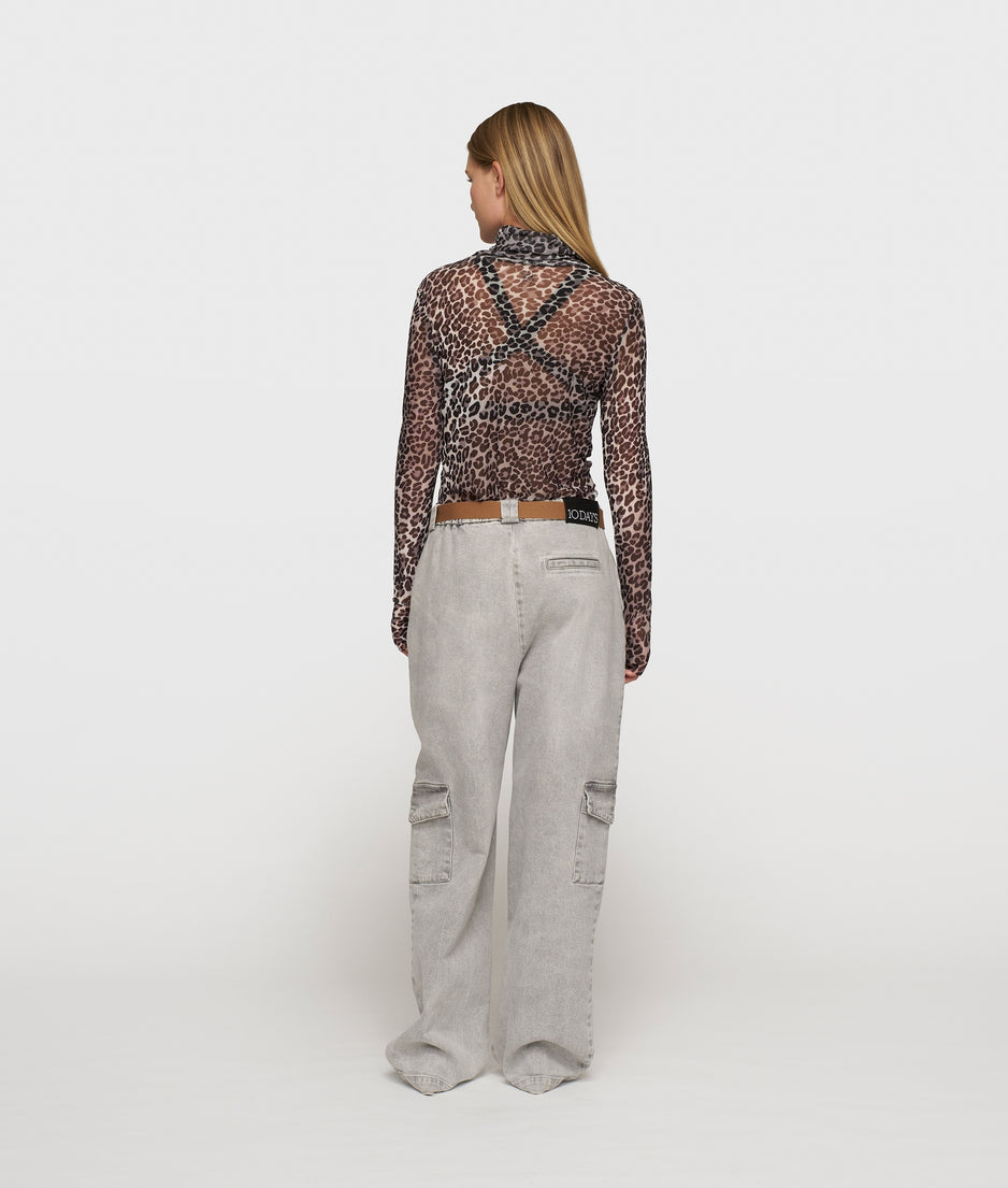 mesh long sleeve leopard | ecru