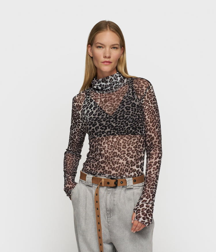 mesh long sleeve leopard | ecru