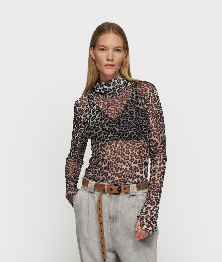 mesh long sleeve leopard | ecru