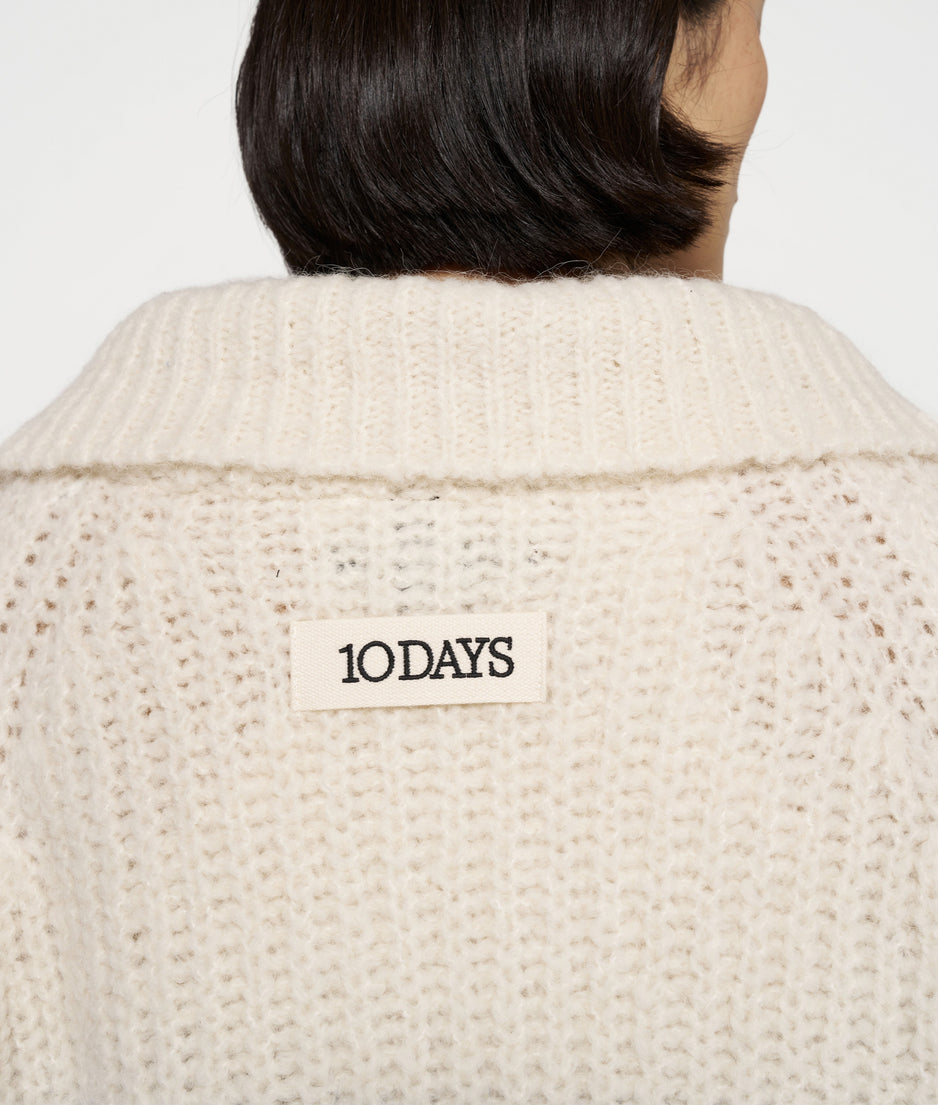 zip cardigan knit stripes | ecru/true blue