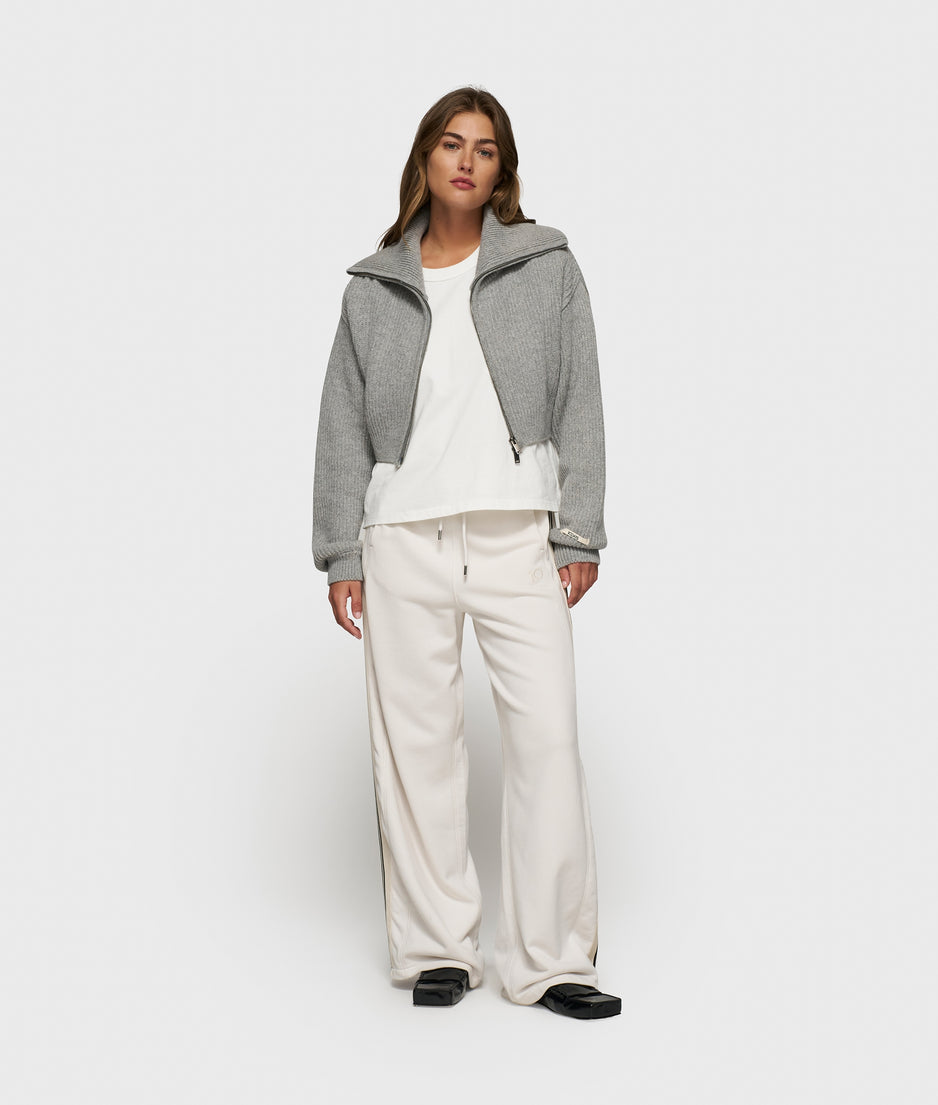 cropped knit zip jacket | light grey melee