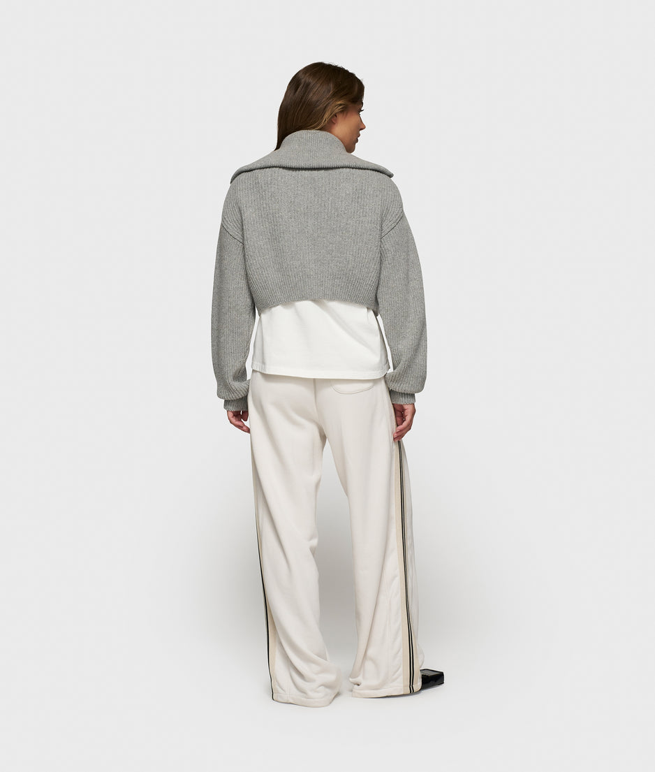 cropped knit zip jacket | light grey melee