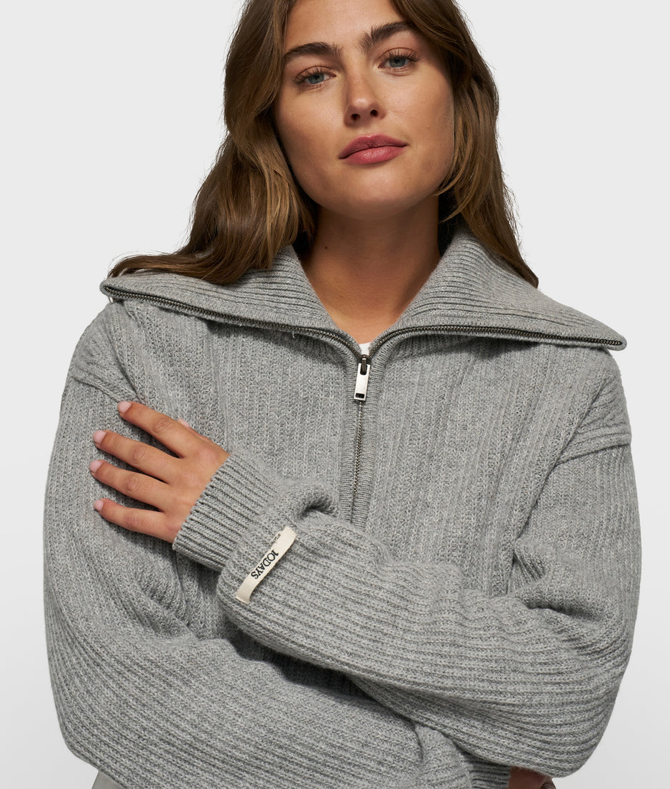 cropped knit zip jacket | light grey melee