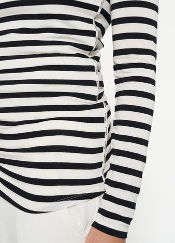 soft boat neck top stripes | ecru/black
