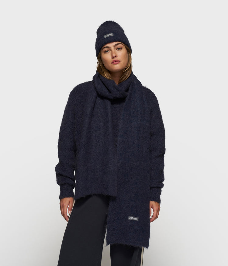soft hairy knit scarf | dark navy