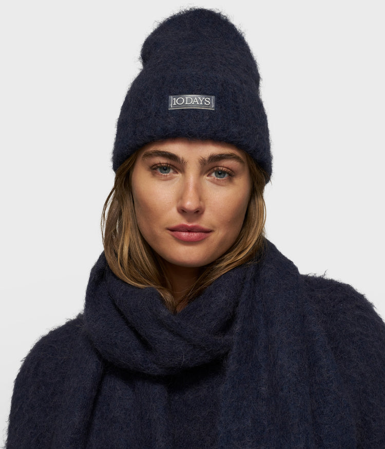 soft hairy knit beanie | dark navy