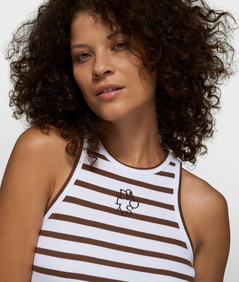 tank top rib stripes | white/dark truffle