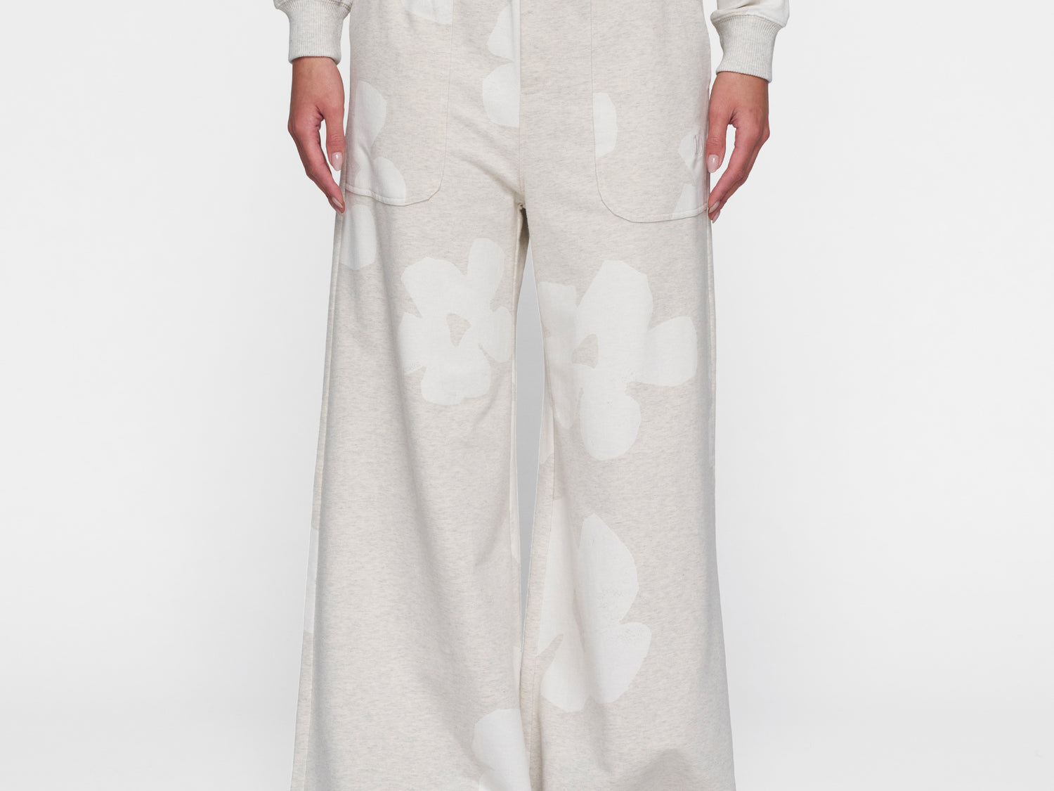 wide leg jogger flower | ecru