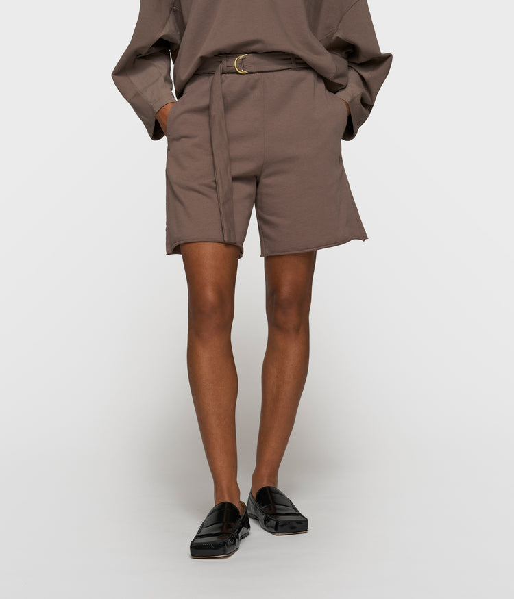 belted shorts fleece | moonrock
