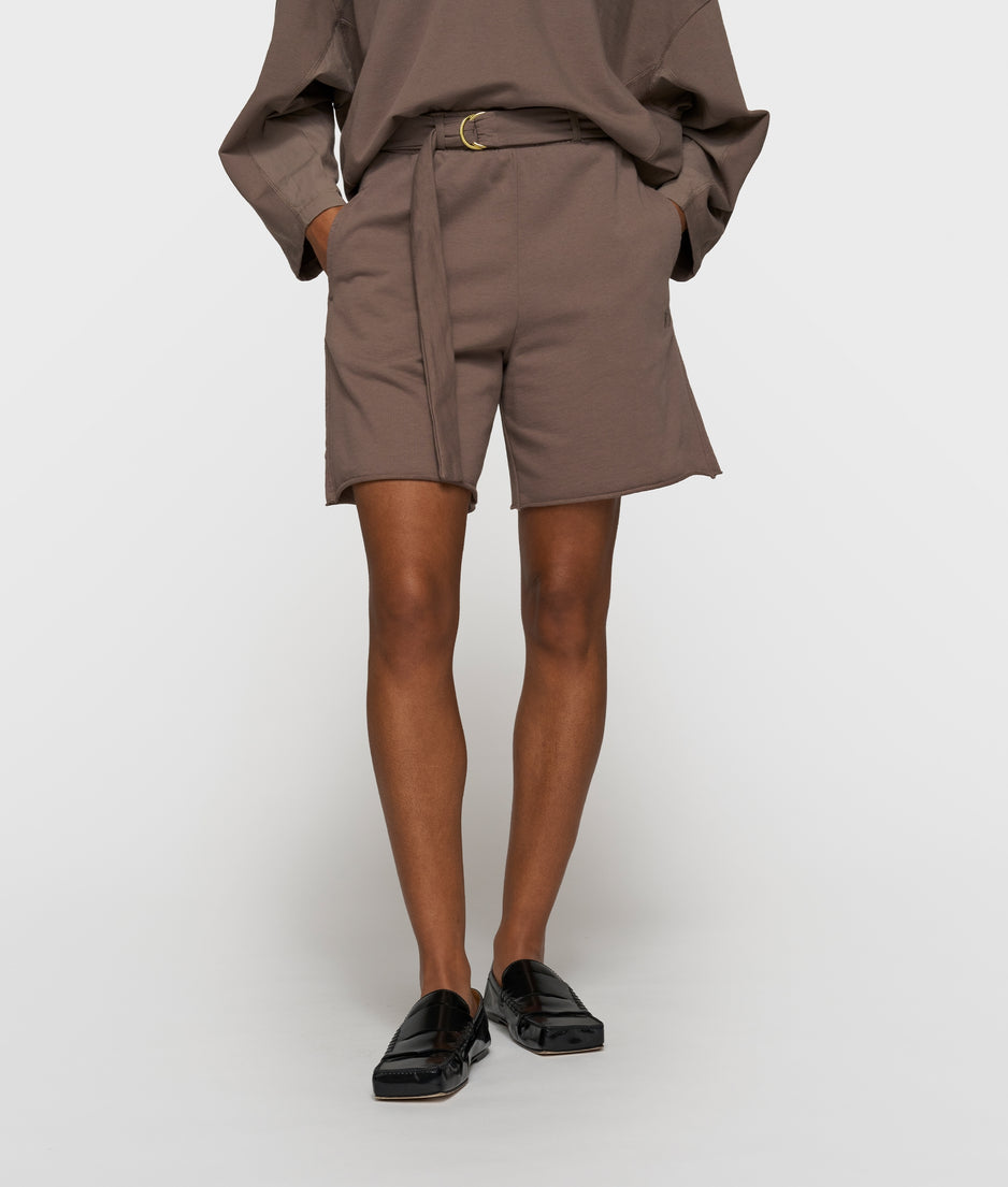 belted shorts fleece | moonrock