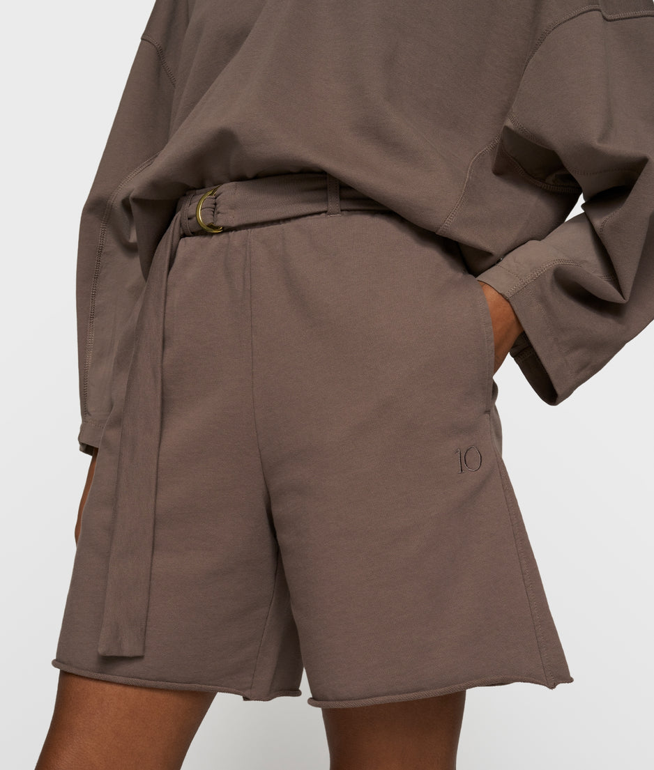 belted shorts fleece | moonrock