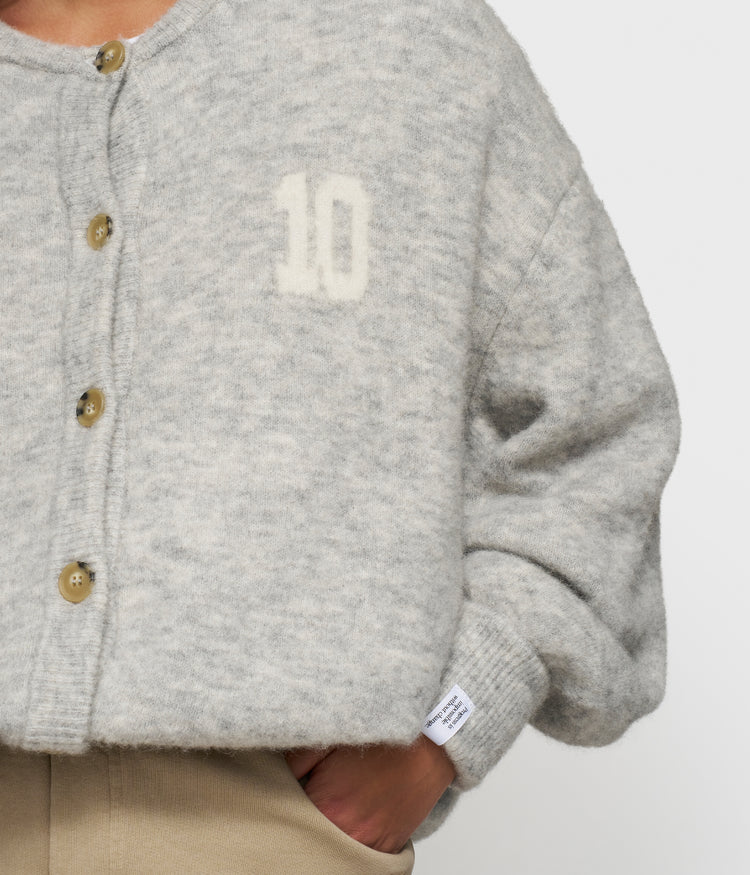 soft baseball knit cardigan | light grey melee