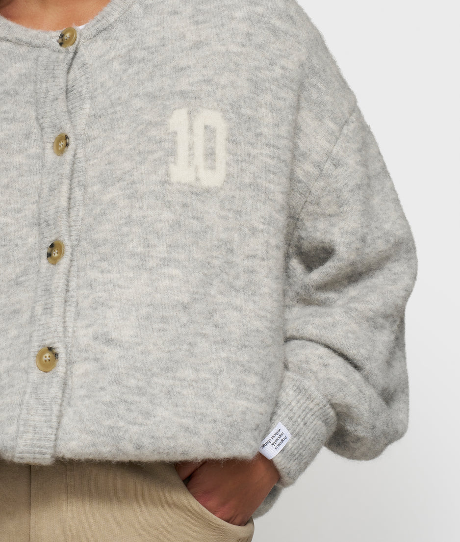 soft baseball knit cardigan | light grey melee
