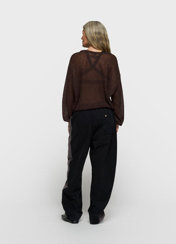 wide tapered pants twill | black