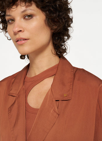 double breasted satin blazer | saddle brown