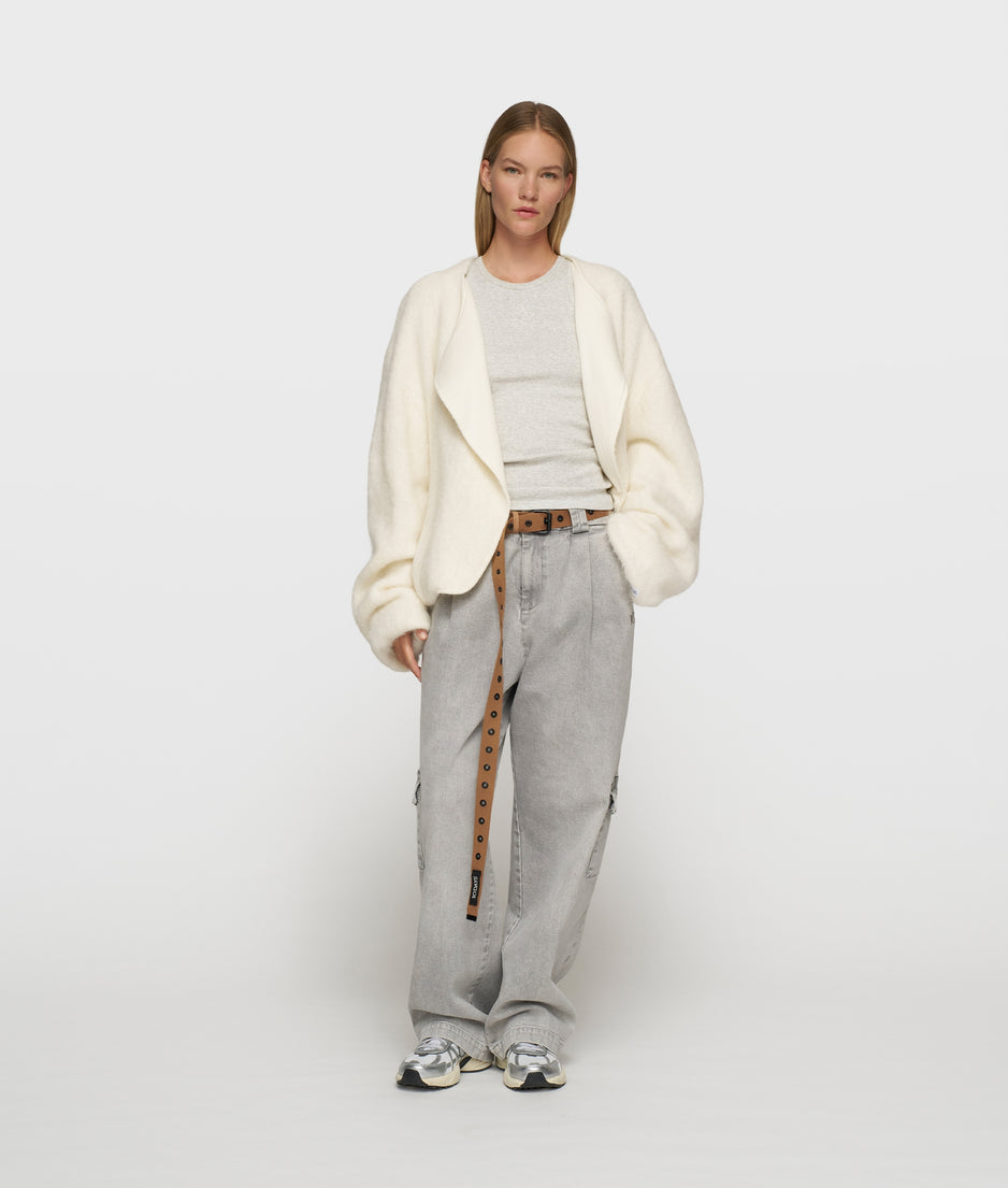 puffy hairy knit bomber | ecru
